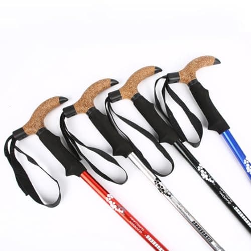 Cork Handle Trekking Stick Telescopic Walking Stick Thick Aluminum Alloy Three-section Retractable Adjustable Hiking Pole Telescopic Stick Shock Absorption Trekking Stick (Black) — view 2
