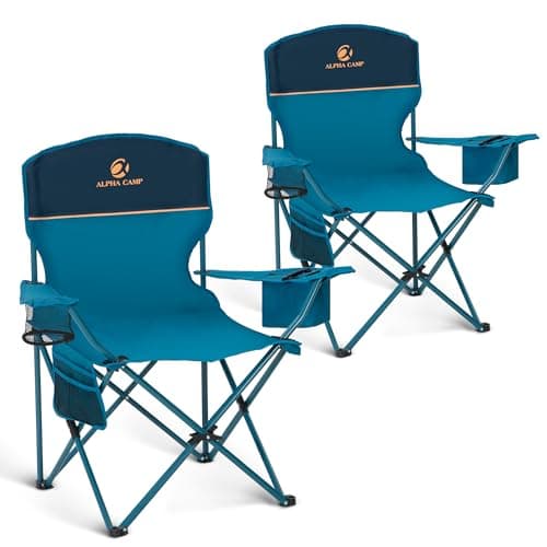 ALPHA CAMP Set of 2 Folding Camping Chairs, Camping Chair for Adults, Blue