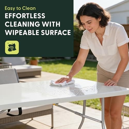 Keplin 6ft Portable Folding Table, 180x70x74cm, Waterproof, White, 9.5kg — view 5