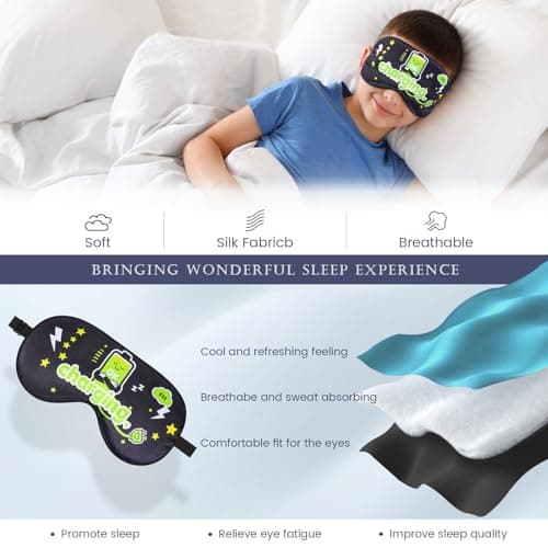 TeTupGa 2 Pack Sleep Mask for Kids Boys, Silk Blackout Eye Mask for Sleeping, with Adjustable Strap Adult Children's Bedtime Eye Cover for Side Sleepers, Travel & Home Use (2pcs BATT1) — view 2