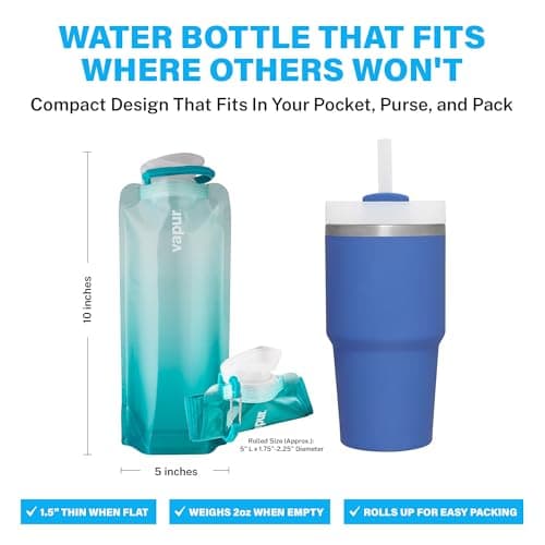 Vapur Flexible, Collapsible Wide Mouth Anti-Bottle with Detachable Carabiner, 23 Ounce, Malibu Teal, Pack of 1 — view 4