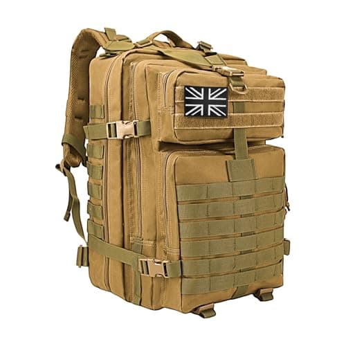 WOLT | Tactical Backpack for Men 45L Military Backpack Large 3 Day Molle Assault Pack Rucking Backpack for Survival Hiking, Khaki
