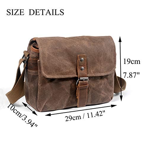 ONEGenug SLR Camera Bag, Waterproof Wax Canvas Bag Vintage Camera Case Messenger Bag with Interlayer Pad (Khaki) — view 2