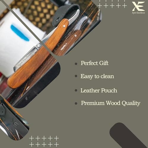 XE Barber Cut Throat Razor Kit – Single Edge Barber Shaping Tool with Wooden Handle Straight Edge Cut Throat Razor – Ideal for Beard and Moustache Shaving – Blades not Included — view 6