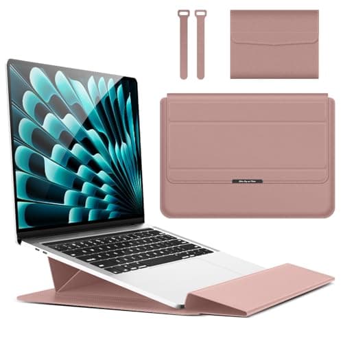 Hinnwer 13 14 Inch Laptop Sleeve Case for MacBook Air 13 M5/M4/M3/M2/M1 (2026-2020), MacBook Pro 13-14 M5/M4/M3/M2/M1 Pro/Max (2026-2020) Adjustable Stand Sleeve Pouch - Rose Gold