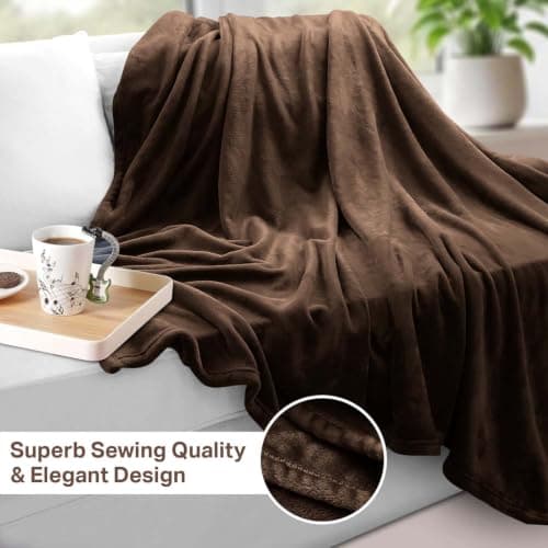Oxford Homeware Fleece Blanket Sofa Throw Cuddly Reversible Soft Throws for Bed, Couch, Settee, Travel Lightweight and Breathable Blanket fit All Season (Brown, Throw/Single) — view 5