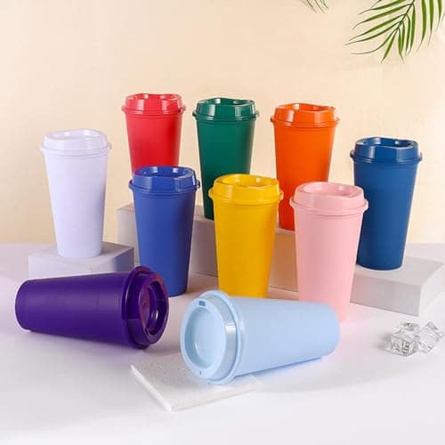20 Pack 480 ml Reusable Coffee Cups Bulk with Lids for Parties, 10 Colours — view 4