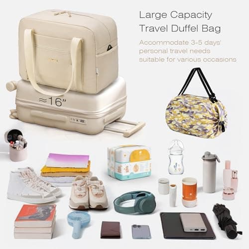 SPAHER for Ryanair Cabin Bags 40x30x20 Underseat Wizzair Carry on Hand Luggage Foldable Travel Duffel Flight Bag Women Men 25L with Wet Pockets Holdall Tote for Overnight Airplane Weekend, Beige — view 3