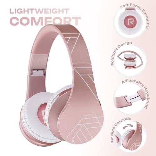 PowerLocus Bluetooth Headphones Over Ear, Bluetooth Headphone Rose Gold, Wireless Headphones Foldable, Hi-Fi Stereo, Soft Memory Foam Earmuffs, Built-in Mic & Wired Mode for iPhone,Android,PC,Laptops — view 4
