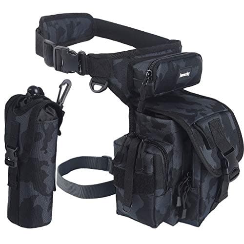 Jueachy Multifunctional Drop Leg Waist Bag, Military Tactical Thigh Hip Outdoor Pack for Motorcycling Hiking Traveling Fishing Tool Pouch, Black Camouflage, Taglia unica, Bag Organizer