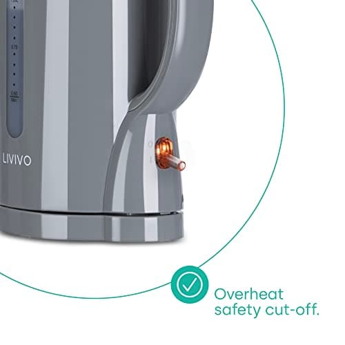 LIVIVO 1L Cordless Kettle - 900W Compact, Makes 4 Cups Electric Kettle Cordless with Boil Protection, Auto Shut off, Detachable Jug - Kettles Electric Cordless for Home, Office & Travel - Grey — view 6