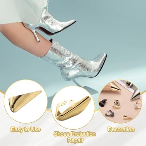 sourcing map 2Pcs Metal Shoes Pointed Protector High Heel Toe Caps Cover Durable Shoe Tip Cover Pointed Shoe Head Tips Cap for Shoe Protection Repair, Dress Shoe Protection (Gold, 30mm) — view 3