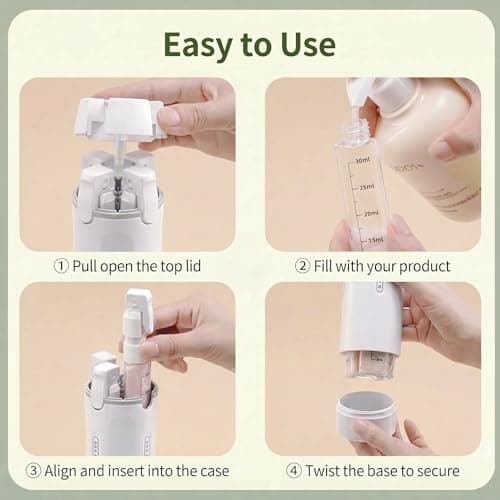 Krfapt 4 in 1 Travel Bottle Dispenser, 4 Pack 30ml Travel Bottles for Toiletries with Scale & Label – Refillable Leak Proof for Shampoo, Lotion, Conditioner, Portable Essentials Set (White) — view 4