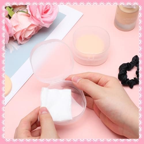 Dplolng 2 Packs Cotton Round Holder, Plastic Travel Cosmetic Pad Dispenser Case, Portable Sealed Storage for Makeup Remover Balls, Pads, Puff, Floss, Beads, Jewelry, Small Items — view 3