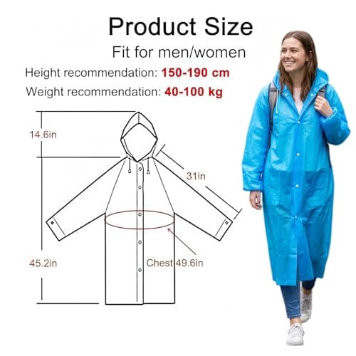 NIFTYY 2 Pack Reusable Raincoats for Adults, Waterproof Rain Ponchos with Hood for Women & Men, Lightweight Emergency Rain Jacket for Outdoor Travel, Theme Parks & Hiking (White+Blue) — view 2