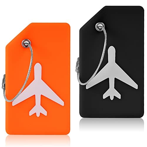 Flintronic 2 PCS Luggage Tags, Silicone Baggage Labels, Suitcase ID Tag Set, Handbag Tag Labels Travel Accessories for Checked Luggage, Hand Luggage and Handbags - Orange&Black