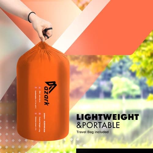 azark Premium Sleeping Bag, 350GSM, Lightweight and Waterproof, 4 Seasons of Camping, Hiking and Outdoors, Sleeping bag for Adults & Kids (Orange) — view 3