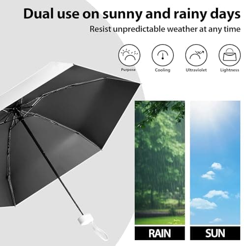 Detontek Pocket Umbrella Foldable Compact, Mini Folding Travel Umbrella, Umbrellas, 6 Ribs Mini Travel Sturdy Pocket Umbrella Portable Uv Umbrella With Storage Box (Sweet beige) — view 3