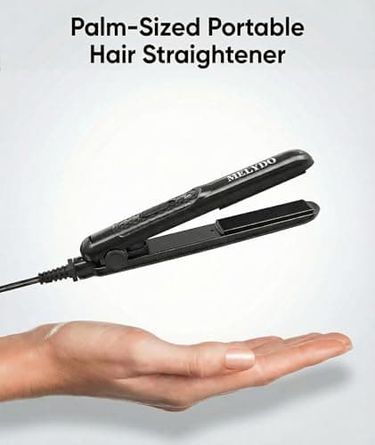 MELYDO Mini Hair Straighteners, Ceramic Mini Straightener for Short Hair/Bangs, Travel Hair Straighteners Dual Voltage, UK Plug(Black) — view 5