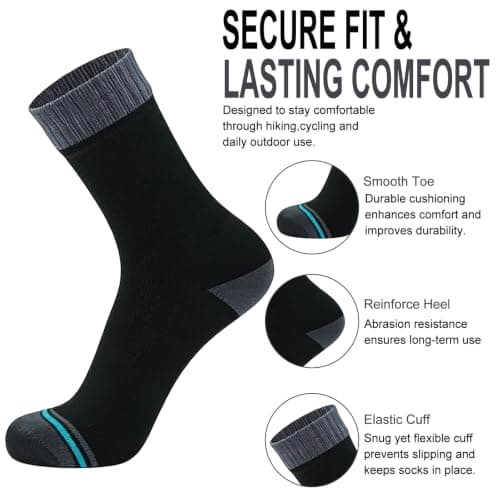 JiaYouLC Unisex Mid Calf Waterproof Socks Stretchy Mens Water Proof Socks for Hiking Cycling Running Sport Jogging Mountain Climbing (UK, Numeric, 6, 8, Regular, Regular, Black) — view 6
