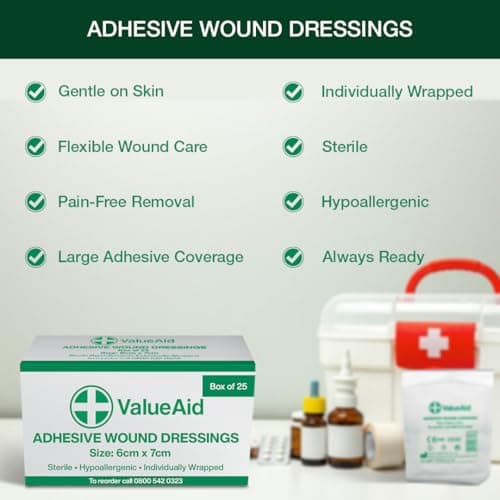 Value Aid Wound Dressings Adhesive - Breathable Non-Woven Sterile Dressing Pads - Comfortable Stretch-and-Conform Design - Pack of 25, Individually Wrapped (6cm x 7cm) — view 2