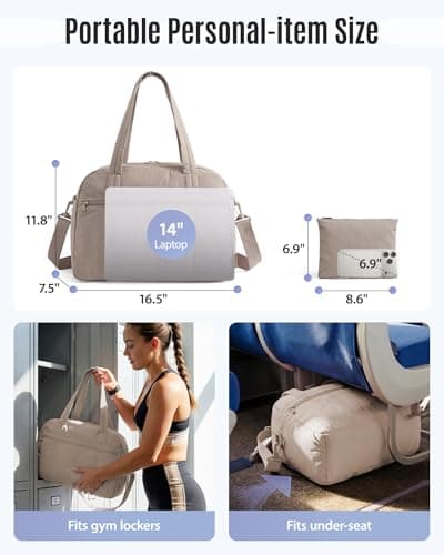 LIGHT FLIGHT Women's Gym Bag 24L Travel Bag with Small Makeup Pouch Lightweight Sports Bag Underseat Cabin Bag Carry on for EasyJet Ryanair Waterproof Weekend Overnight Handbag Brown — view 3
