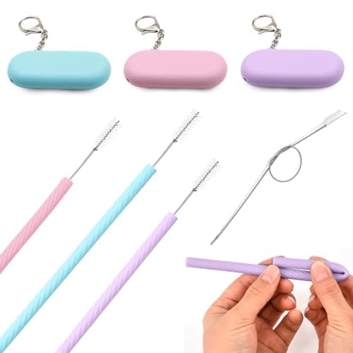 Reusable Silicone Straws, 3 Pack Foldable Travel Straws — view 3