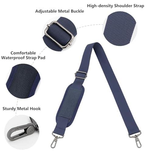 RAINYEAR 59 Inch Shoulder Strap for Bag, Adjustable Soft Padded Replacement Purse Strap with Metal Hooks for Laptop Bag, Shoulder Bag, Messenger Bag, Travel Duffel Bag, Crossbody Bag, Navy Blue — view 6