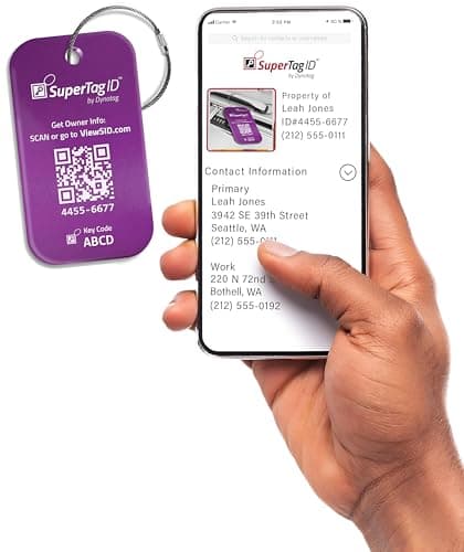 Dynotag® Sentry Series Solid Metal Web Enabled Smart Luggage ID Tag + Steel Loop, w. DynoIQ™ & Lifetime Recovery Service (Imperial Purple, Anodized Aluminum) — view 2