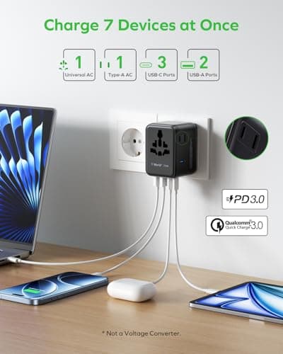 MOMAX Universal Travel Adapter 70W GaN, Travel Plug Adapter for UK/EU/AU/US — view 3