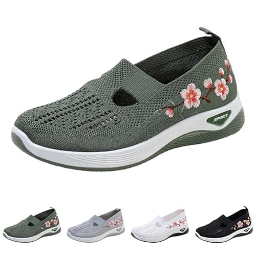 Orthopedic Shoes for Women,Women Comfy Orthopedic Walking Shoes Womens Lightweight Slip-On Knitted Embroidery Sneakers Comfortable Walking Shoes Breathable Slip On Arch Support Non-Slip Sneakers — view 5