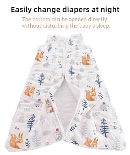 Chilsuessy Baby Sleeping Bag 2.5 tog Toddler Sleeping Bag 100% Cotton Nursery Bedding Kids Wearable Blanket Sleeping Sack for Infant Boys Girls, Squirrel Adventure, 90cm/1-2 Years — view 3