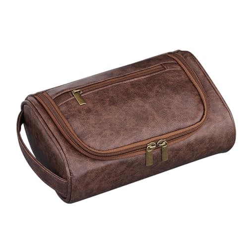 Leather Toiletry Bag for Men – Waterproof Toiletry Bag with Dry & Wet Separation, Thickened Tea Colour Wash Bag, Travel Wash Organizer with Multiple Compartments | Mens Toiletry Bags