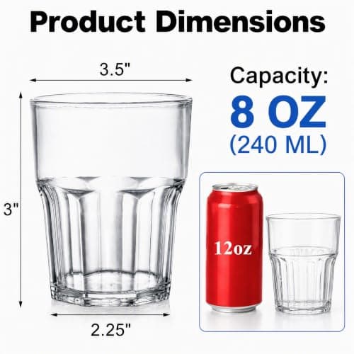 Tebery 8 Pack 250ml Acrylic Plastic Tumblers, Reusable Cups Stackable Plastic Acrylic Drinking Tumblers for Adults Kids Party, BPA Free — view 2