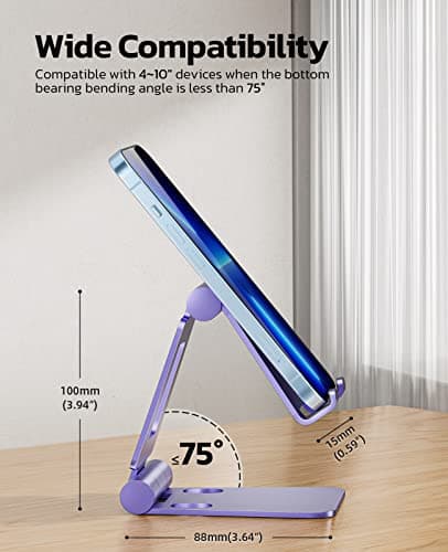Nulaxy Adjustable Phone Stand for Desk, Foldable Mobile Phone Holder Dock Compatible with iPhone 16 15 14 13 12 11 Pro Max Xs Xr X 8, HUAWEI, Galaxy, All Smartphones - Purple — view 2