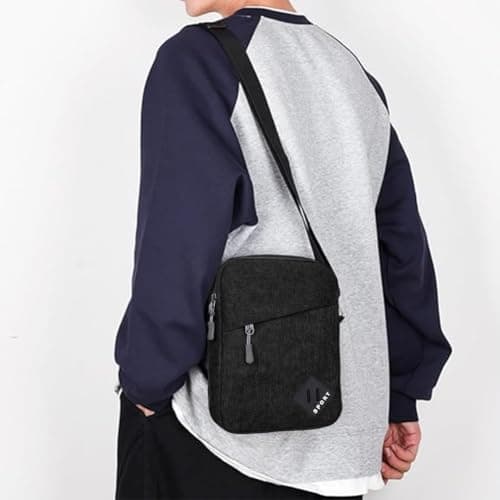 Aucuu Men's Shoulder Bag, Oxford Crossbody Bag, Waterproof Men's Small Side Bag, Casual Handbag, Messenger Bag with Zipper and Adjustable Strap, Lightweight Chest Sling Bag for Daily Use, Work, School — view 3