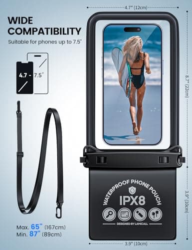 Lamicall IPX8 Waterproof Phone Pouch Case - [Double Space Design] 7.5" Underwater Phone Case for Swimming Dry Bag with Lanyard for iPhone 17 16 15 14 13 12 Pro Max Plus Air Mini, S24, Fit up to 7.5” — view 6