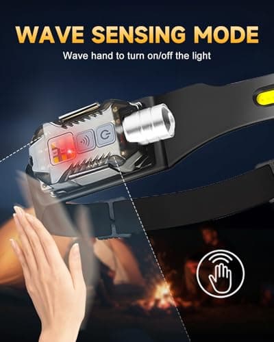 MOXTOYU LED Head Torch Rechargeable 2 Pack, Lightweight Head Torch with 230° Wide Beam, 400 Lumen Motion Sensor Headlight, USB Rechargeable, Waterproof for Camping, Running and Outdoor Activities — view 5