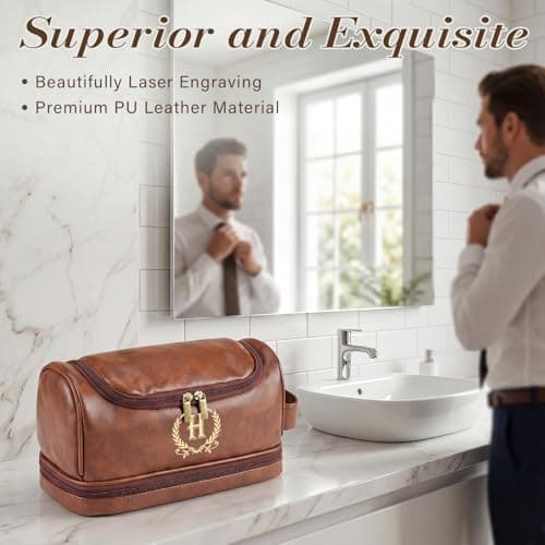 Personalized Toiletry Bag for Men, Gifts for Men, Custom Leather Mens Toiletries Travel Kit, Customize Shaving Bags, Men's Gift Ideas for Christmas, Anniversary, Birthday, Dad, Grandpa, Lover(M) — view 2