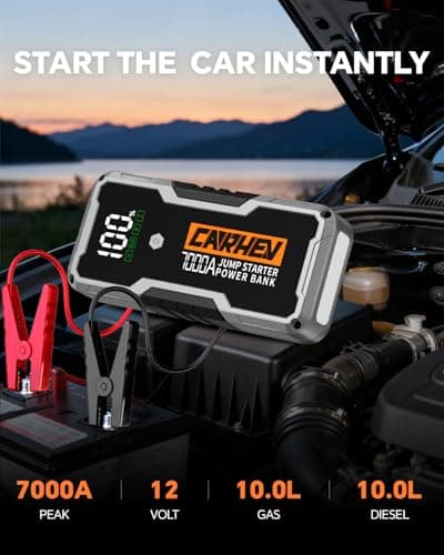 CARHEV 7000A Jump Starter Power Pack, 12V Car Battery Booster Jump Starter (up to 10.0L Petrol or 10.0L Diesel Engine), Portable Car Jump Starter Power Bank with Jump Leads and Fast Charging USB Ports — view 2
