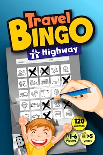 TRAVEL BINGO "Highway": car activity for children and kids from 8 years - play alone or together on any trip, ride and roadtrip