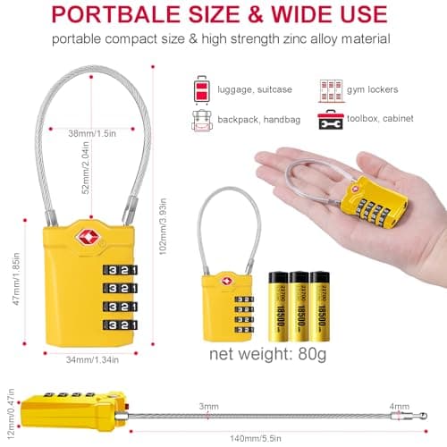 ZHEGE TSA Approved Luggage Locks, Suitcase Padlocks (Yellow, 2P) — view 5
