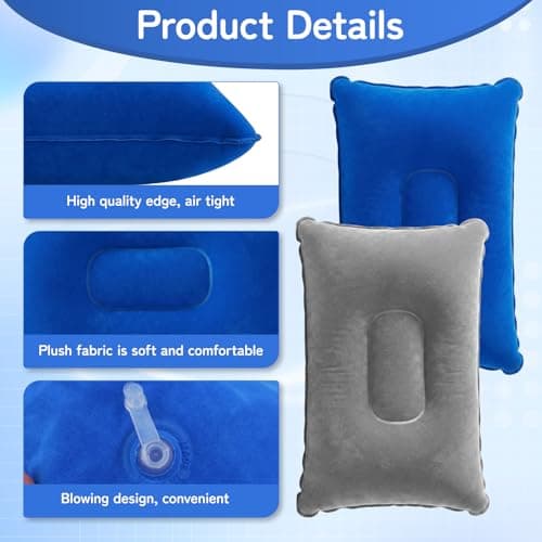 2-Pack Inflatable Camping Pillows, 32 x 20cm, Silver Grey and Royal Blue — view 3