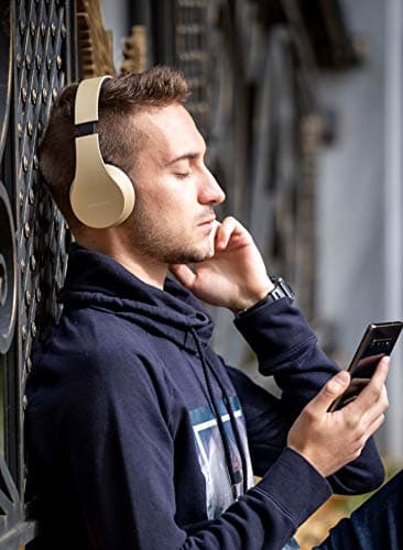 PowerLocus Wireless Bluetooth Over-Ear Stereo Foldable Headphones, Wired Headsets Noise Cancelling with Built-in Microphone for iPhone, Samsung, LG, iPad (Gold) — view 3
