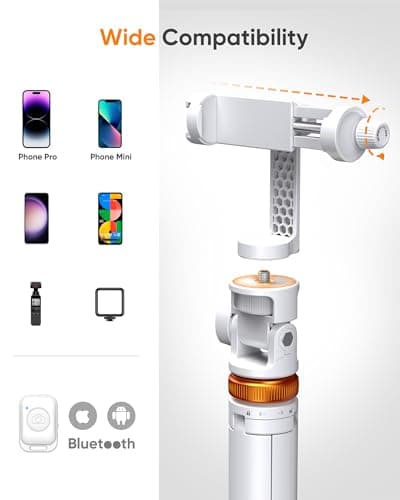 62" Phone Tripod Stand with Bluetooth Remote, Extendable Selfie Stick & Travel Tripod for Smartphones — view 4