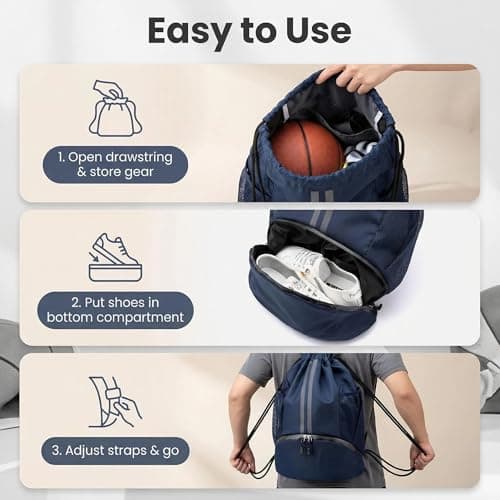 SINJAETRQ Drawstring Gym Bag-Waterproof Sports Backpack with Shoe Compartment and Wet Dry Separation, Large Unisex Swimming Bag with Mesh Fabric and Adjustable Shoulder Straps — view 5