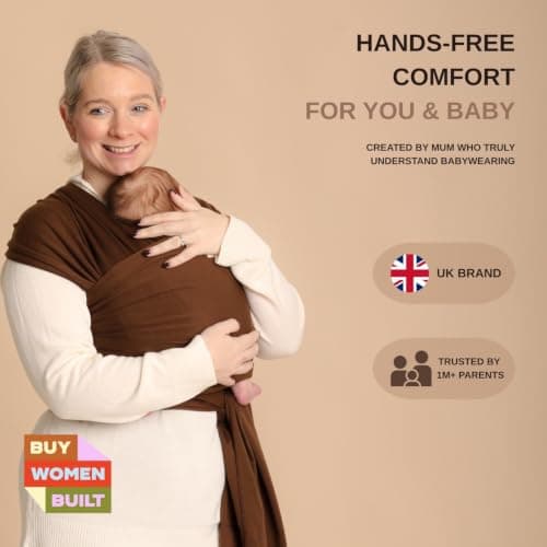 RYLOOBABY Baby Sling Carrier & Stretchy Baby Wrap – Newborn Baby Carrier 3.2–15 kg, Soft Cotton Hands-Free Babywearing Sling, Hip Healthy, One Size XXS–XXXL – Dark Brown — view 2