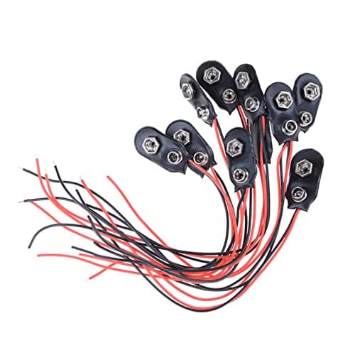 OSNIYAW Pack of 10 9V Battery Clip Connector, I Type, Faux Leather, Long Cable Housing, Connector, Black Red Wires, Length 5.9 Inches — view 2