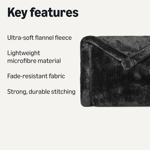 Amazon Basics Soft Fluffy Fleece Throw Blanket, Cosy Not Heated Sofa Throw, 127 x 152 cm, Black — view 2
