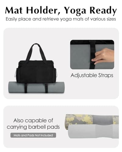 Small Gym Bag Womens with Yoga Mat Holder and Wet Compartment, Black — view 5